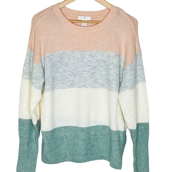 H&M Oversized Wool Blend Sweater Colorblock Stripe Size M - Picture 1 of 13